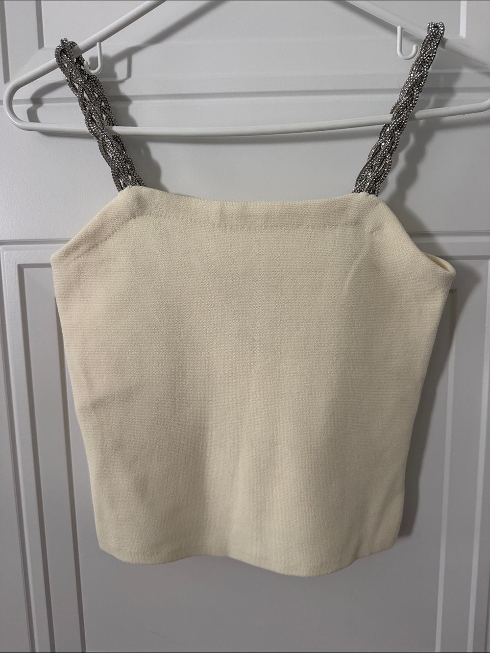 Revolve Camila Coehlo Cream Tank Top with Silver Braided Straps